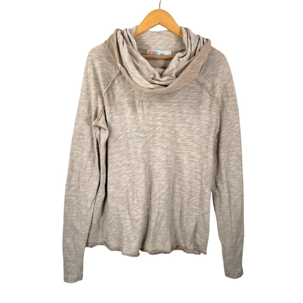 Free People Beach Oatmeal Gauzy light weight boho turtle neck top sz‎ M